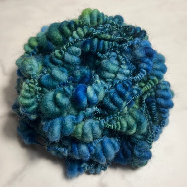 Sea Turtles Beehive Art Yarn – Handspun Thick and Thin Wool for Statement Weaving and Textured Fiber Art