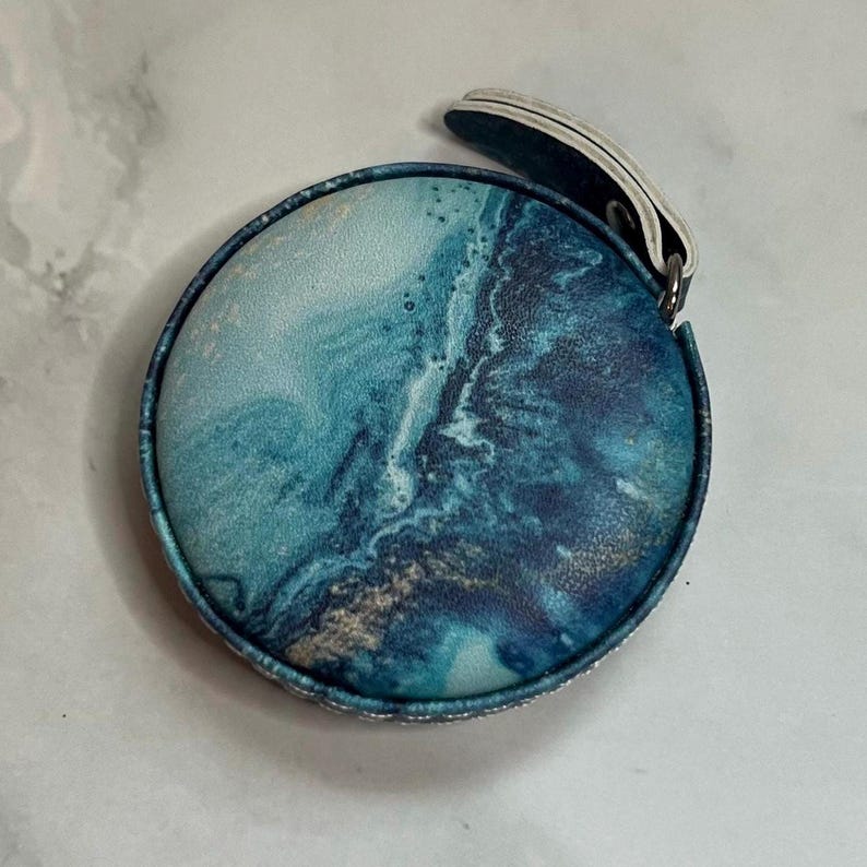 Luxus Maßband | Einfach einziehbare Zuglasche | Marmor Print Design Blue