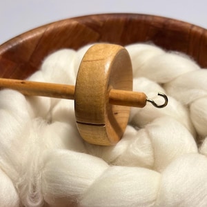Modern Heritage Drop Spindle in Natural Finish – Artisan Tool for Handspinning Yarn with Undyed Wool Combed Top
