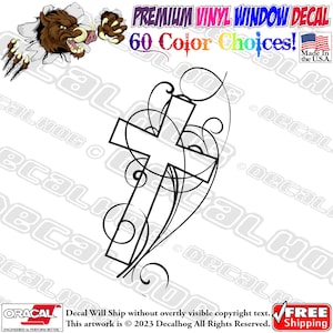 Pretty Cross Design Holy Swirls Vinyl Decal Car Truck Laptop Wall Window Graphics Bumper Sticker.