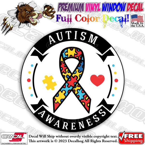 Autism Awareness Round Puzzle Full Color Car Truck Laptop Wall Window Graphics Vinyl Decal Bumper Sticker.