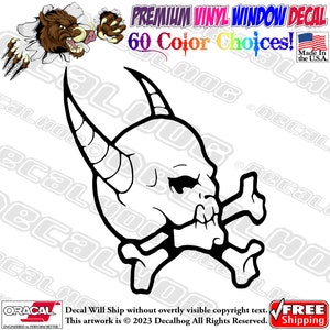 Devil Horns Skull & Crossbones Vinyl Decal Car Truck Laptop Wall Window Graphics Bumper Sticker.
