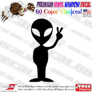 Peace Sign Cool Alien Vinyl Decal Car Truck Laptop Wall Window Graphics Bumper Sticker.