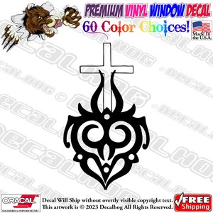 Sacred Heart of Jesus Christ Flame Cross Tribal Vinyl Decal Car Truck Laptop Wall Window Graphics Bumper Sticker.