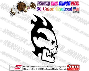 Flaming Skull Vinyl Decal Car Truck Laptop Wall Window Graphics Bumper Sticker.