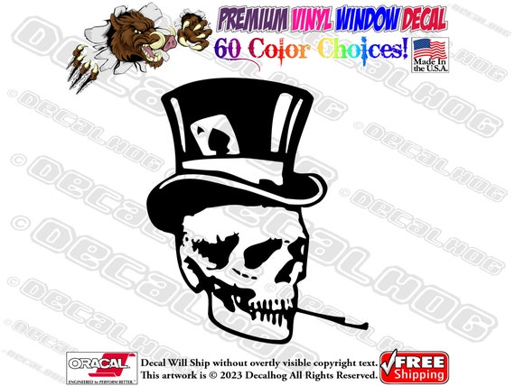 Smoking Skull in Top Hat Vinyl Decal Car Truck Laptop Wall Window Graphics  Bumper Sticker