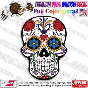 Sugar Skull Day of the Dead Full Color Car Truck Window Vinyl Decal Sticker.