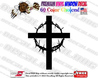 Cross Throne Crown Decal - Holographic Vinyl Sticker 3x5.5 Inches For Cars & Laptops