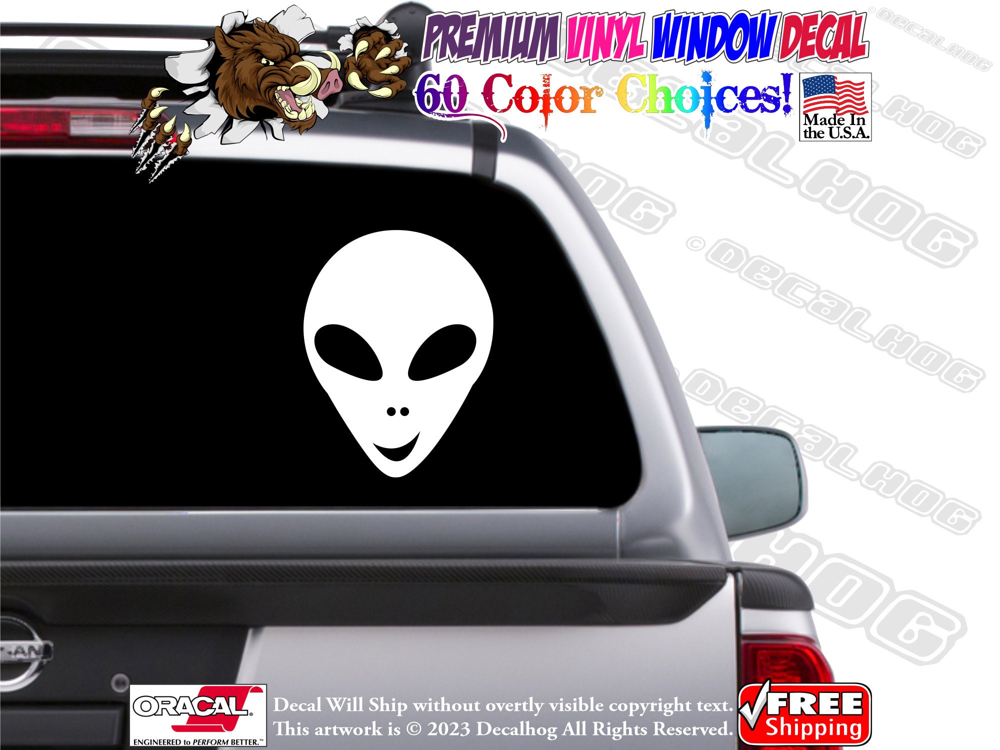 Alien Face Smiling Vinyl Decal Car Truck Laptop Wall Window Graphics ...