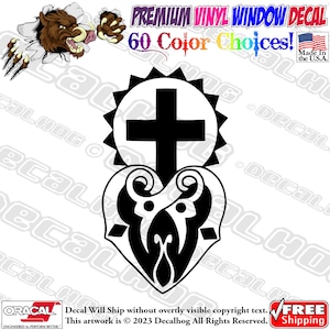 Holy Cross Sacred Heart Design Vinyl Decal Car Truck Laptop Wall Window Graphics Bumper Sticker.