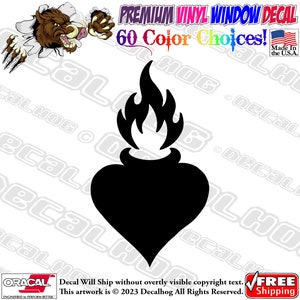 Flaming Sacred Heart Vinyl Decal Car Truck Laptop Wall Window Graphics Bumper Sticker.