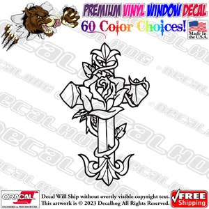 Rose Covered Cross Lord God Jesus Holy Vinyl Decal Car Truck Laptop Wall Window Graphics Bumper Sticker.