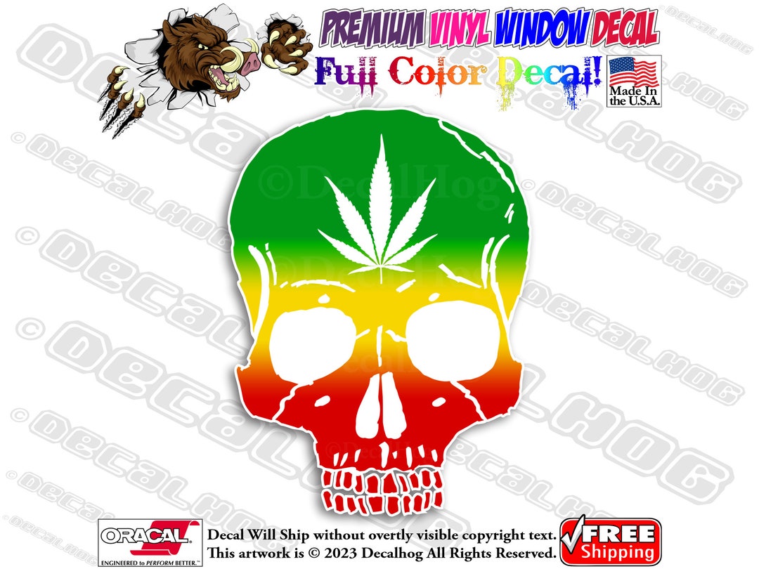Rasta Skull Weed Reggae Marijuana Leaf Full Color Car Truck Laptop Wall ...