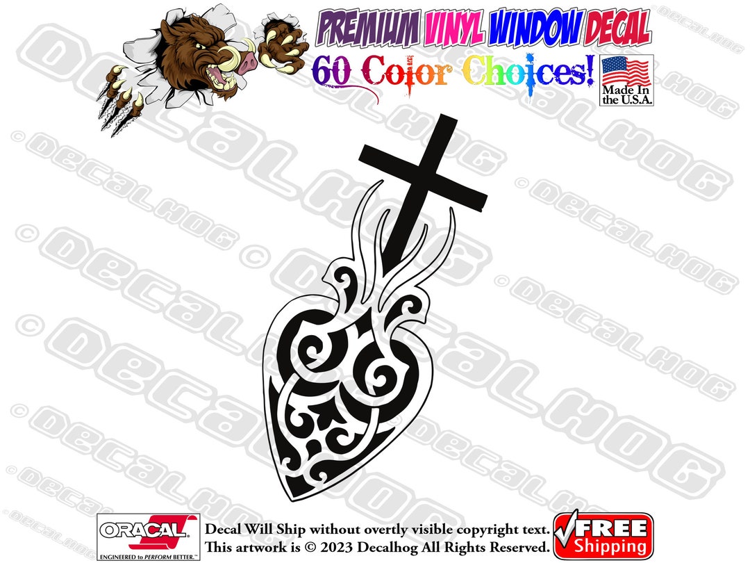 Sacred Heart of Christ Cross Tribal Vinyl Decal Car Truck Laptop Wall ...