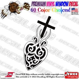 Sacred Heart Of Christ Cross Tribal Vinyl Decal Car Truck Laptop Wall Window Graphics Bumper Sticker.