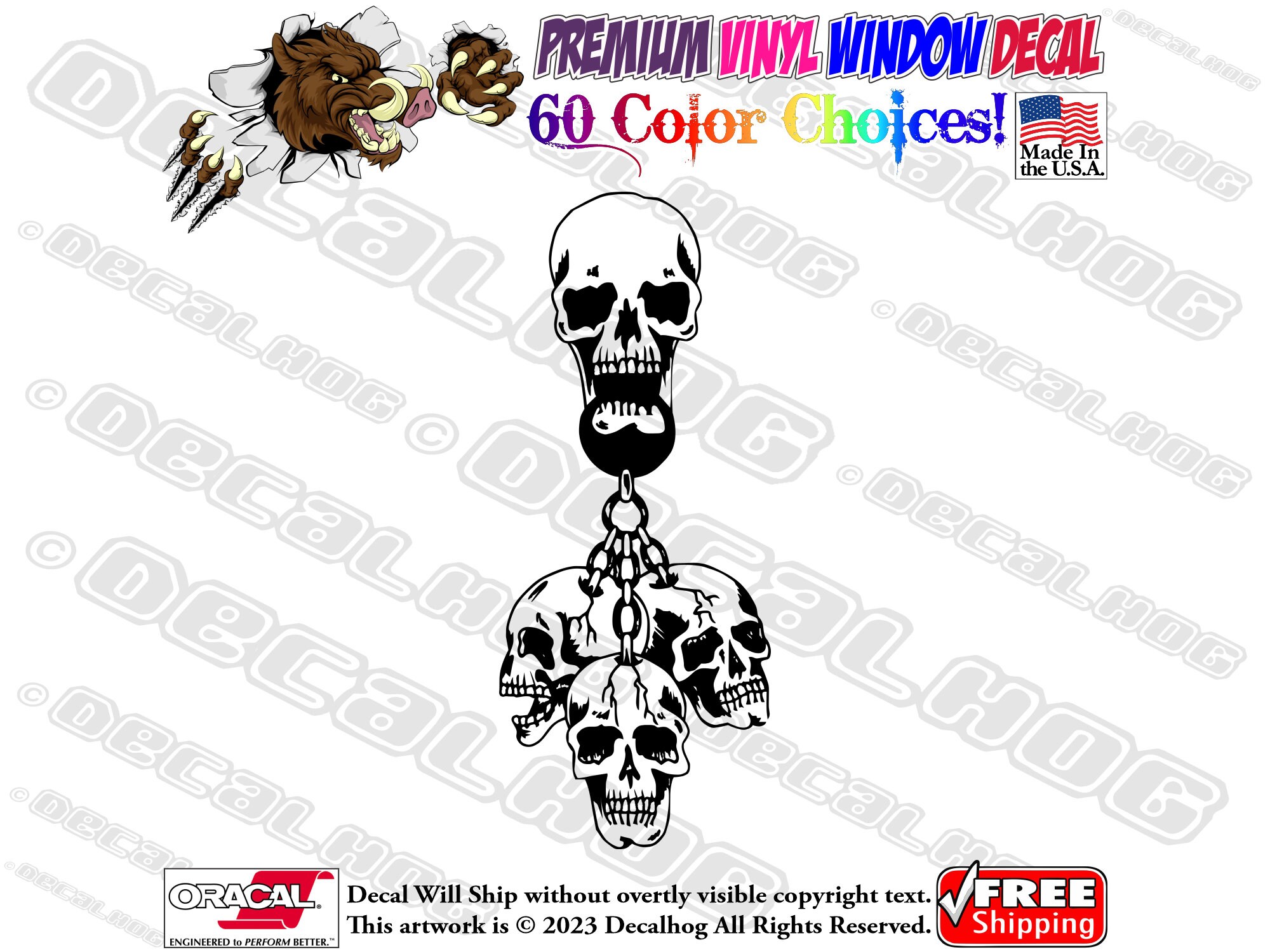 Chained Skulls Evil Vinyl Decal Car Truck Laptop Wall Window Graphics Bumper Sticker.