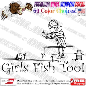 Girls Fish Too Cute Vinyl Decal Car Truck Laptop Wall Window Graphics Bumper Sticker.