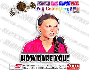 Greta Decal How Dare You Full Color Car Truck Laptop Wall Window Graphics Vinyl Decal Bumper Sticker.