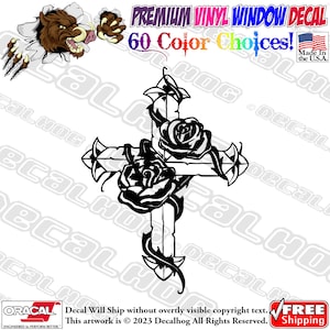 Christian Rose Covered Cross Jesus Vinyl Decal Car Truck Laptop Wall Window Graphics Bumper Sticker.