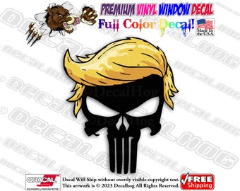 Donald Trump Punisher Hair Full Color Car Truck Laptop Wall Window Graphics Vinyl Decal Bumper Sticker.
