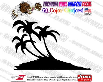 Palm Tree Island Beach Vinyl Decal Car Truck Laptop Wall Window Graphics Bumper Sticker.