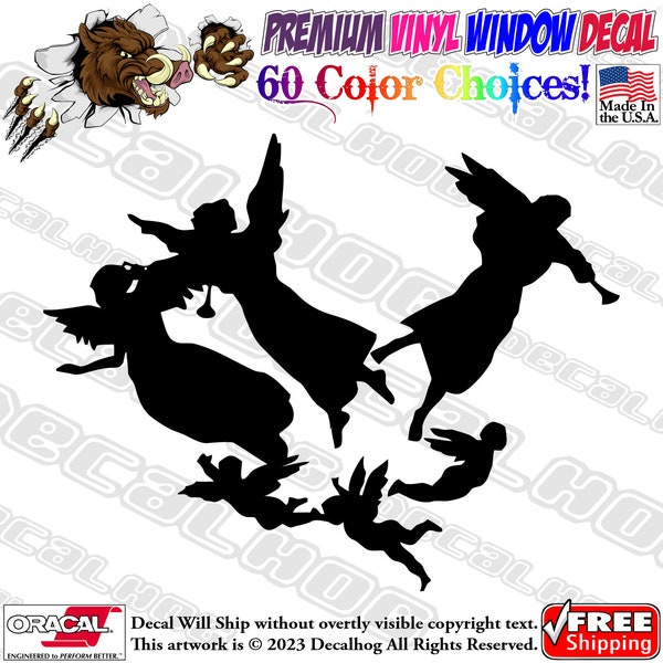 Heavenly Angels Flying Trumpets Holy God Vinyl Decal Car Truck Laptop Wall Window Graphics Bumper Sticker.