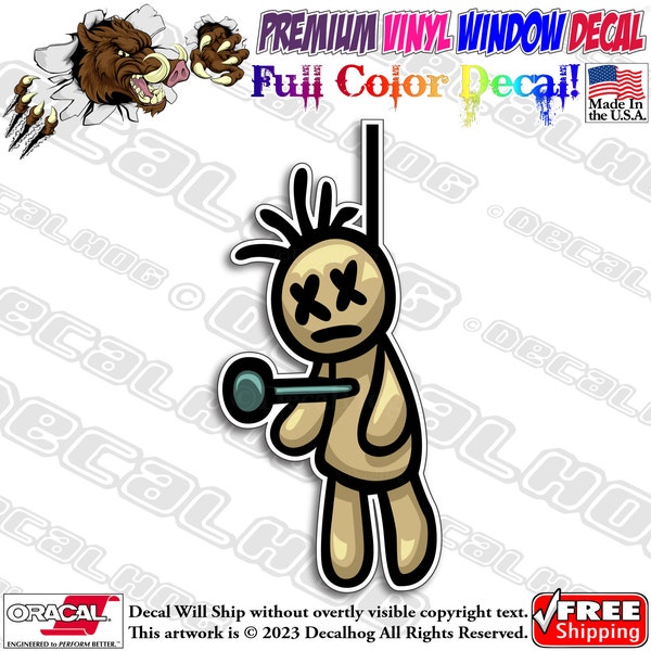 VooDoo Doll With Nail Cartoon Full Color Car Truck Laptop Wall Window Graphics Vinyl Decal Bumper Sticker.
