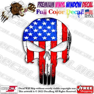 American Flag Punisher Skull USA Full Color Car Truck Laptop Wall Window Graphics Vinyl Decal Bumper Sticker.