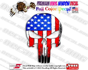 American Flag Punisher Skull USA Full Color Car Truck Laptop Wall Window Graphics Vinyl Decal Bumper Sticker.