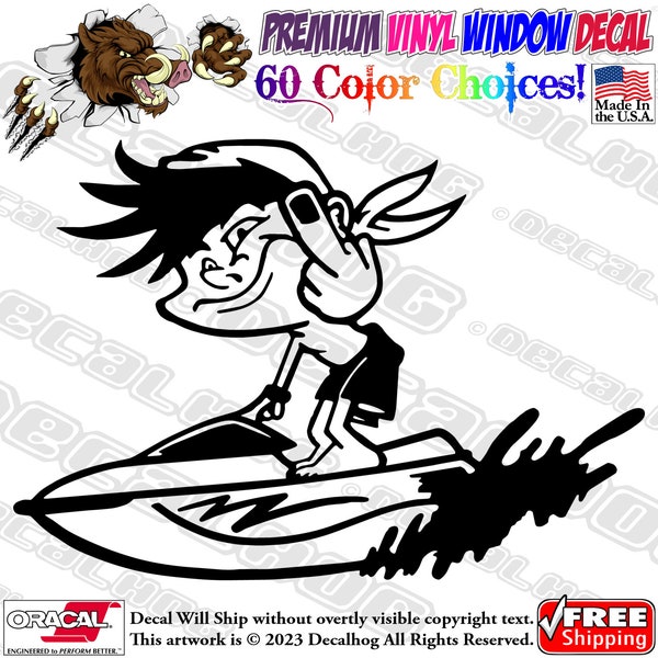 Rude Jet Ski Rider Giving Middle Finger Vinyl Decal Car Truck Laptop Wall Window Graphics Bumper Sticker.