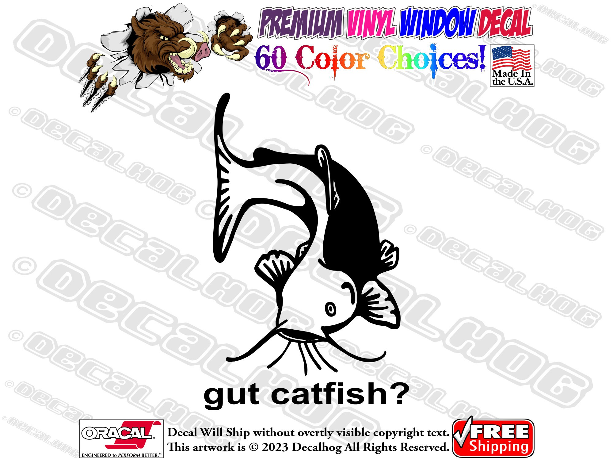 Gt Fish Sticker Gut Catfish Funny Fishing Vinyl Decal Car Truck Laptop Wall Window ...