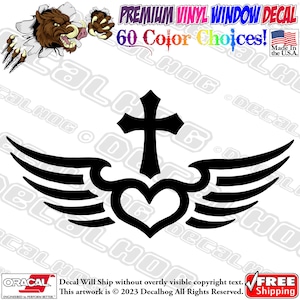 Angel Wings Jesus Sacred Heart Holy Cross Vinyl Decal Car Truck Laptop Wall Window Graphics Bumper Sticker.