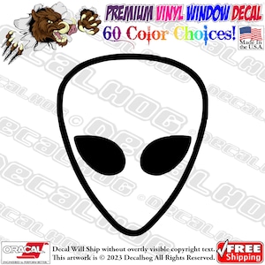 Grey Alien Head UFO Vinyl Decal Car Truck Laptop Wall Window Graphics Bumper Sticker.