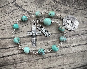 Natural Peruvian Turquoise Sterling Silver Pocket Rosary: “LORD JESUS have mercy on us”