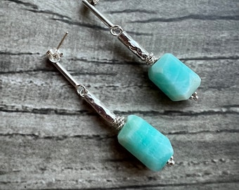 Handcrafted Blue Aragonite Sterling Silver Dangle Earrings