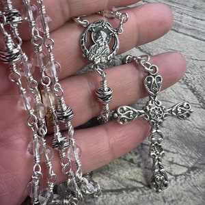Handcrafted Sterling Silver Crystal Quartz Rosary: Catholic Gift