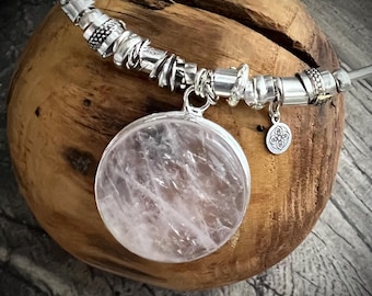 ROSE QUARTZ 925 Sterling Silver Choker Necklace: Artisan, adjustable 16” + 1.5” extension