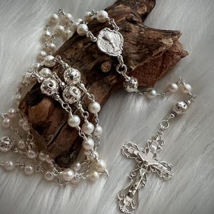 Natural PEARLS Sterling Silver Rosary, natural high luster pearls, Catholic Rosary, Bridal Rosary, First Communion Rosary, heirloom rosary