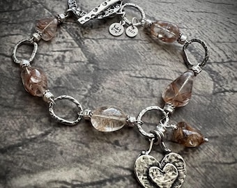 Natural COPPER RULITE QUARTZ 925 Sterling Silver Artisan Bracelet