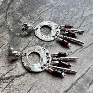 Artisan Red Garnet Sterling Silver Dangle Earrings