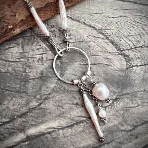 925 Sterling Silver Natural Pearl Necklace: BIWA, BAROQUE and ROUND Pearls image 3