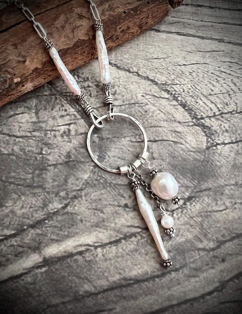 925 Sterling Silver Natural Pearl Necklace: BIWA, BAROQUE and ROUND Pearls image 3