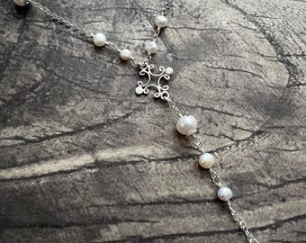 925 Sterling Silver Y Necklace: Freshwater WHITE PEARLS