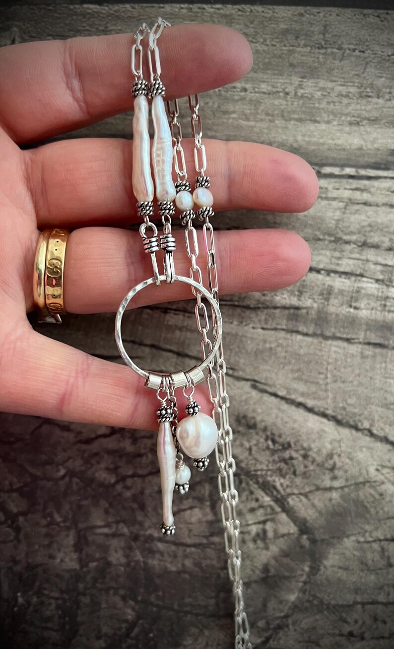 925 Sterling Silver Natural Pearl Necklace: BIWA, BAROQUE and ROUND Pearls image 8
