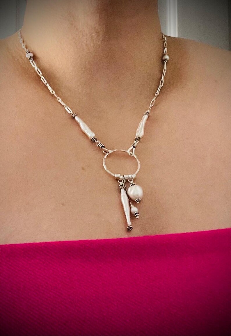 925 Sterling Silver Natural Pearl Necklace: BIWA, BAROQUE and ROUND Pearls image 9