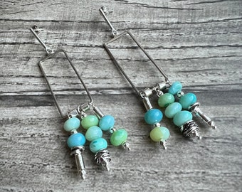 Green Opal Sterling Silver Dangle Earrings: Handcrafted Boho Earrings