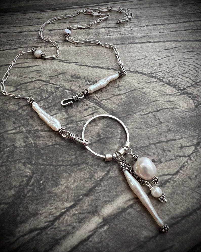 925 Sterling Silver Natural Pearl Necklace: BIWA, BAROQUE and ROUND Pearls image 7