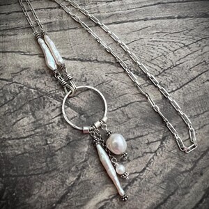 925 Sterling Silver Natural Pearl Necklace: BIWA, BAROQUE and ROUND Pearls image 4