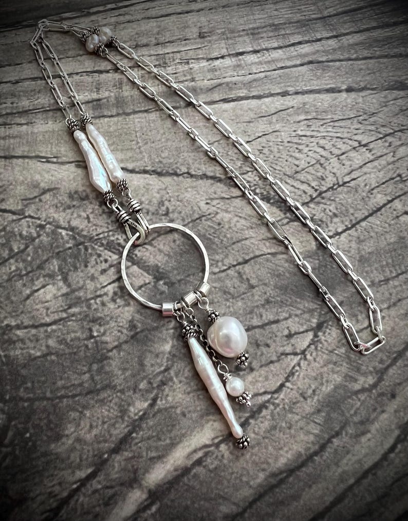 925 Sterling Silver Natural Pearl Necklace: BIWA, BAROQUE and ROUND Pearls image 4