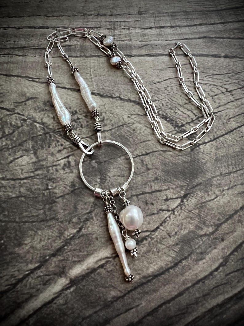 925 Sterling Silver Natural Pearl Necklace: BIWA, BAROQUE and ROUND Pearls image 6